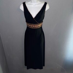 Vintage Adrianna Papell Black & Brown Vintage V-Neck Dress Womens Small 6